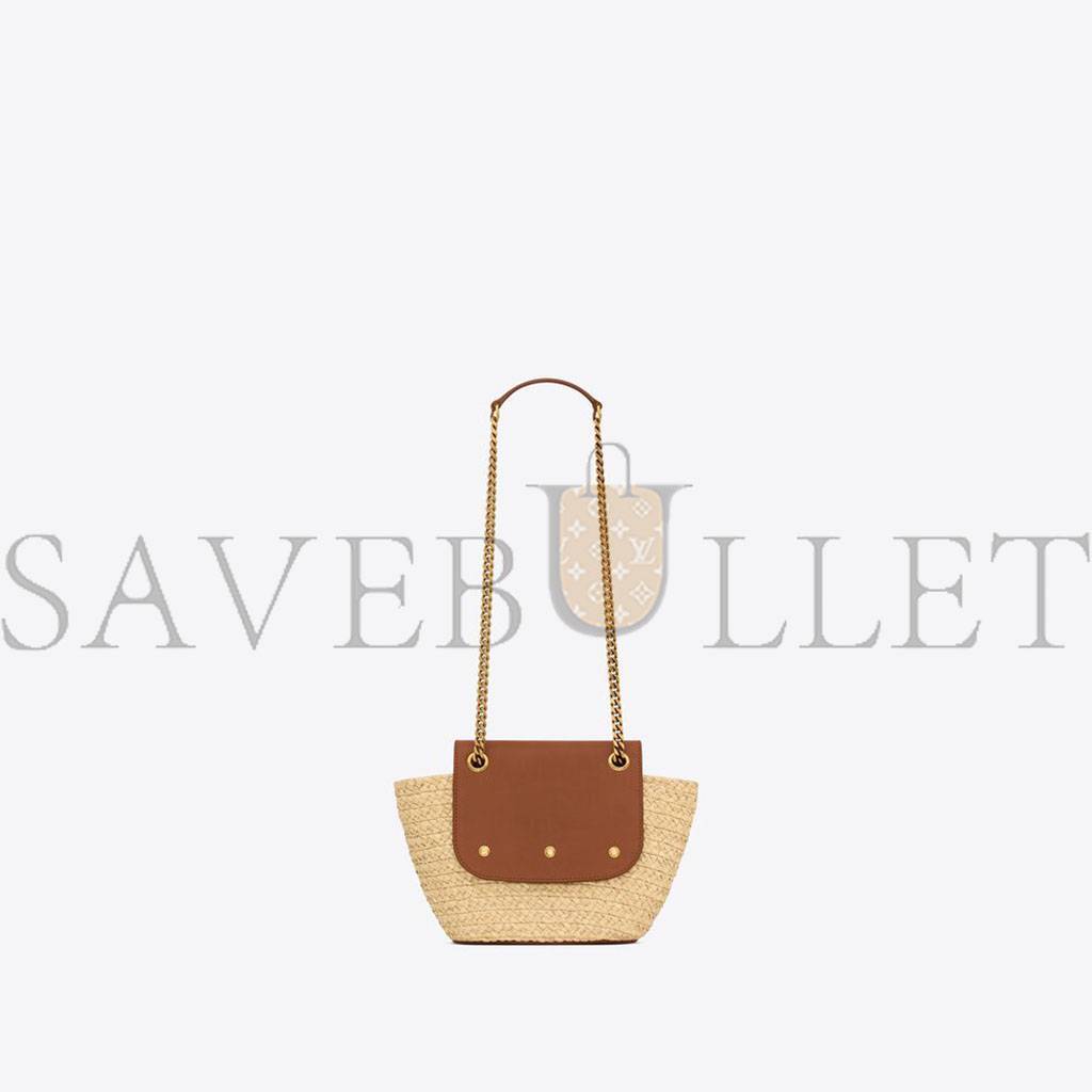 YSL MINI MANON IN RAFFIA AND AGED VEGETABLE-TANNED LEATHER 774269GAAED9051 (23*12*6cm)